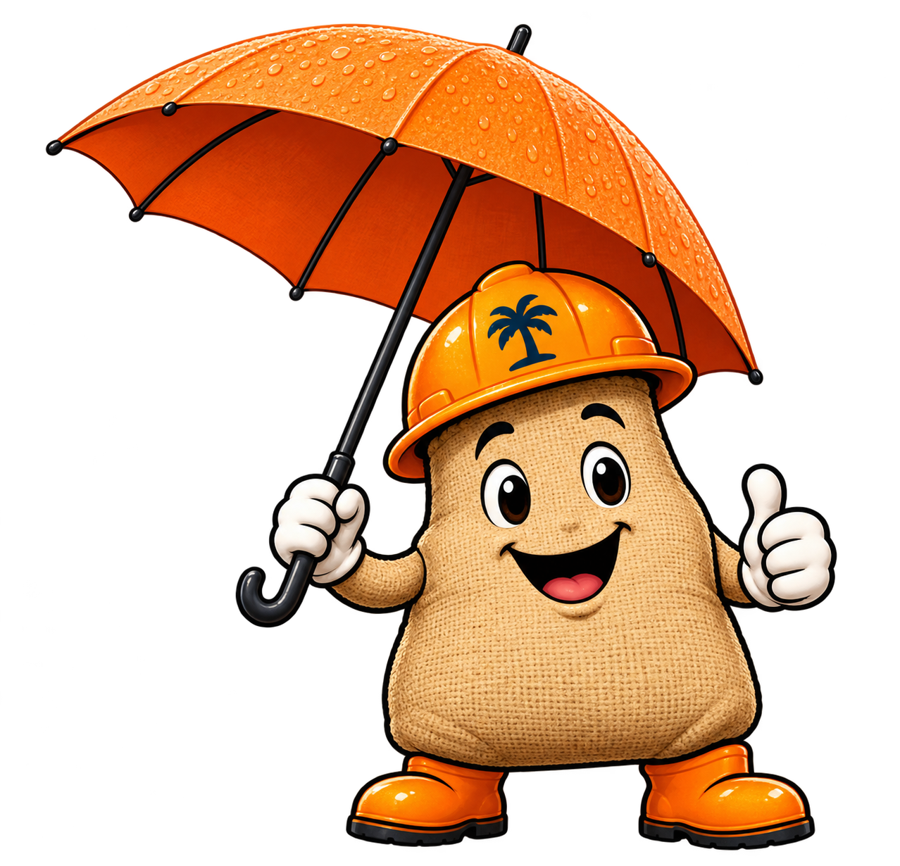 San Diego Sandbags mascot holding an orange umbrella
